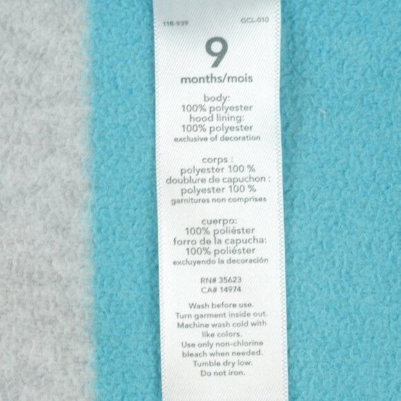 Carter's Infant 9 Months Blue Gray Striped Hooded Fleece Snap Up Winter Bodysuit - Picture 7 of 7